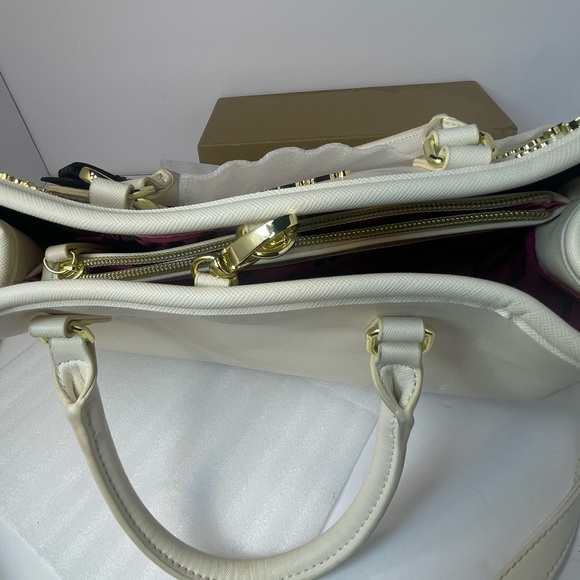 Betsey Johnson Cream Satchel with Gold Heart Accents - Picture 13 of 16